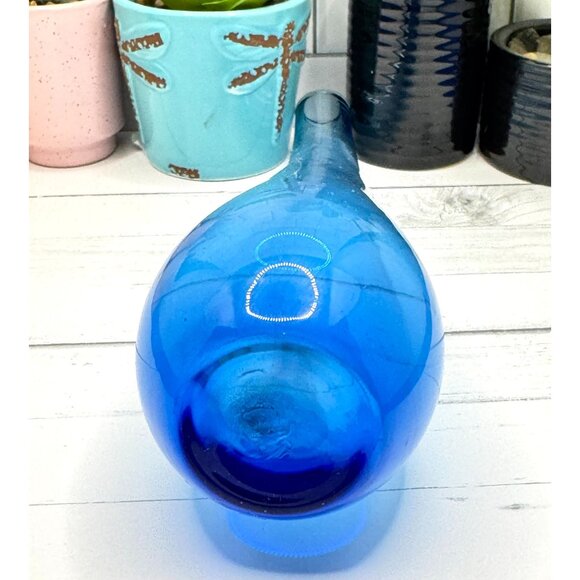 IKEA Blue Hand-Blown Art Glass Teardrop Vase With Curved Neck - Picture 6 of 9